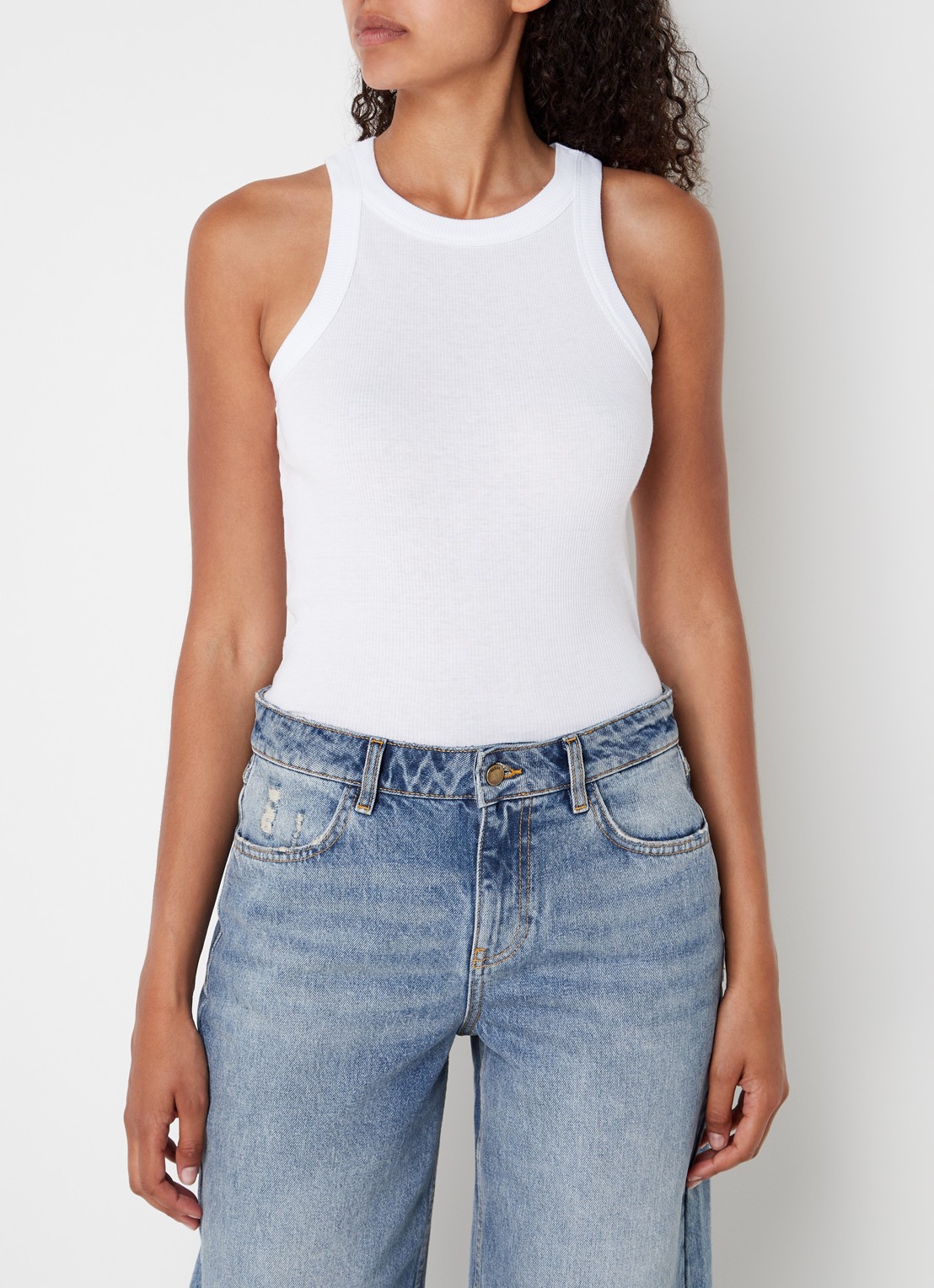 Ba&sh Cynda tanktop met ribstructuur - detail 3 wit