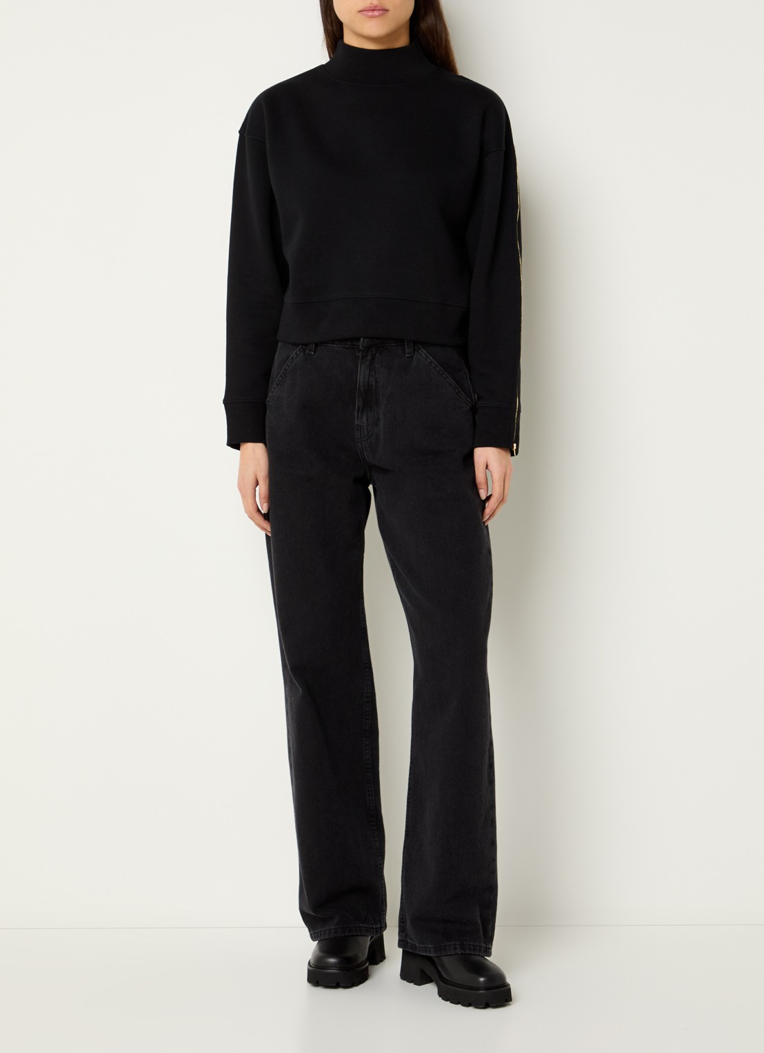 ba&sh Daky sweater met opstaande kraag en ritsdetail - voorkant 2 zwart