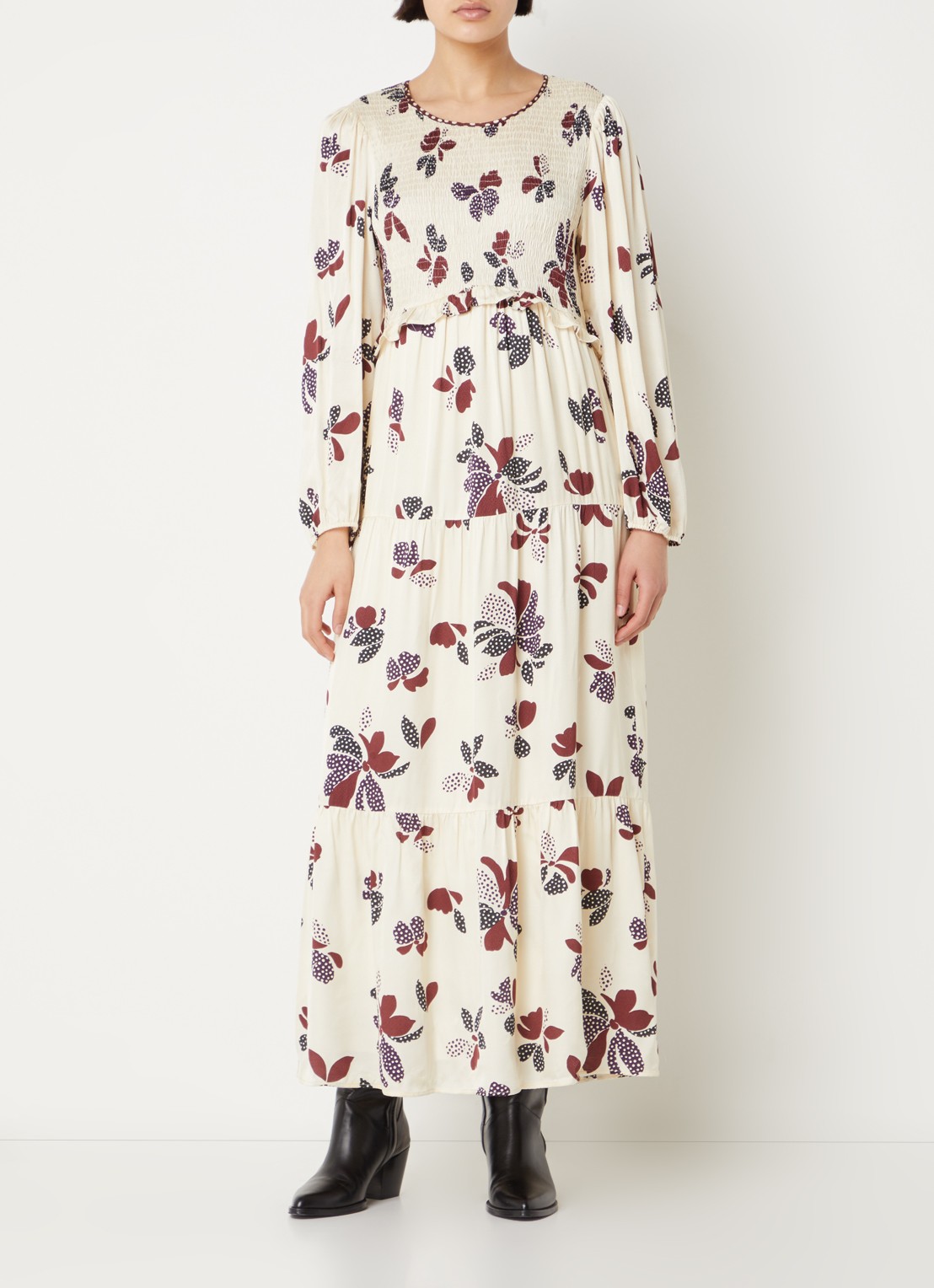 ba&sh Daya maxi jurk met print - detail gebroken wit