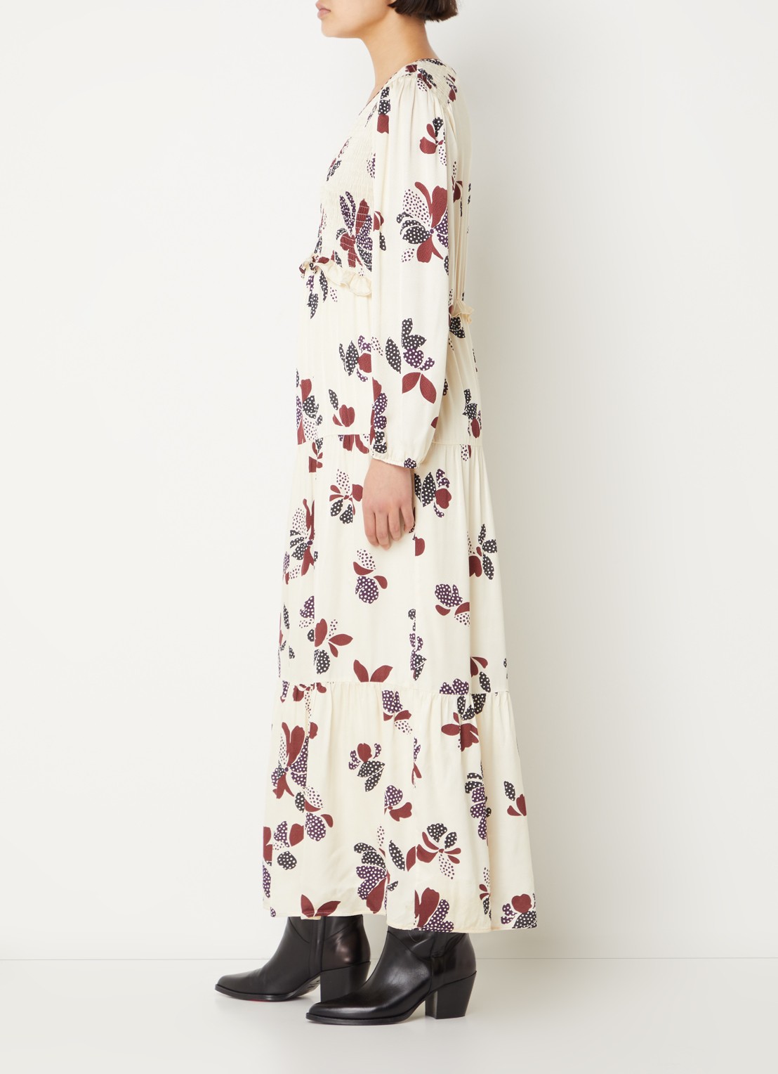 ba&sh Daya maxi jurk met print - voorkant 3 gebroken wit