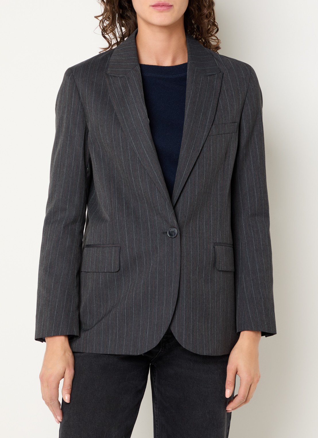 ba&sh Dayne blazer in wolblend met krijtstreep - detail antraciet