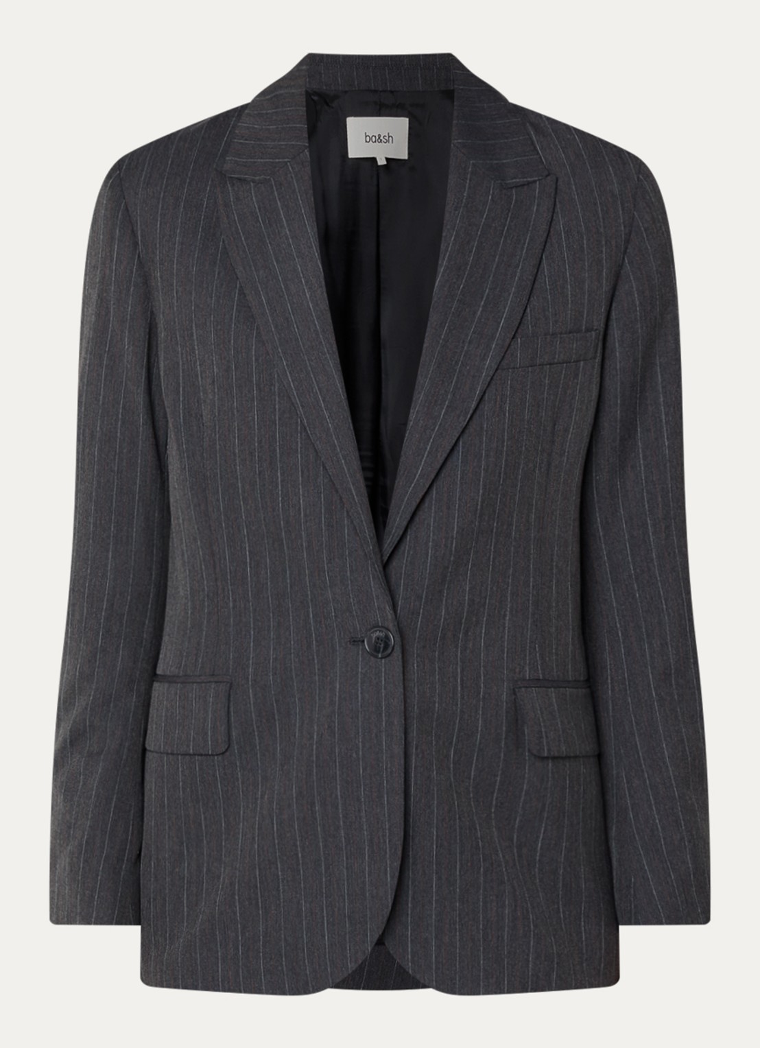 ba&sh Dayne blazer in wolblend met krijtstreep - voorkant 2 antraciet