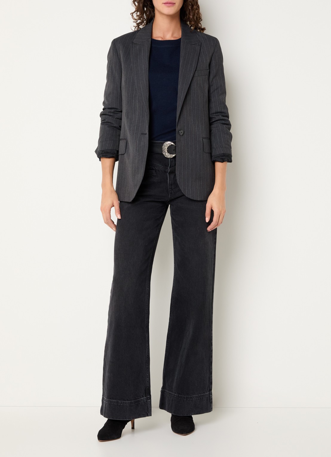 ba&sh Dayne blazer in wolblend met krijtstreep - voorkant 3 antraciet