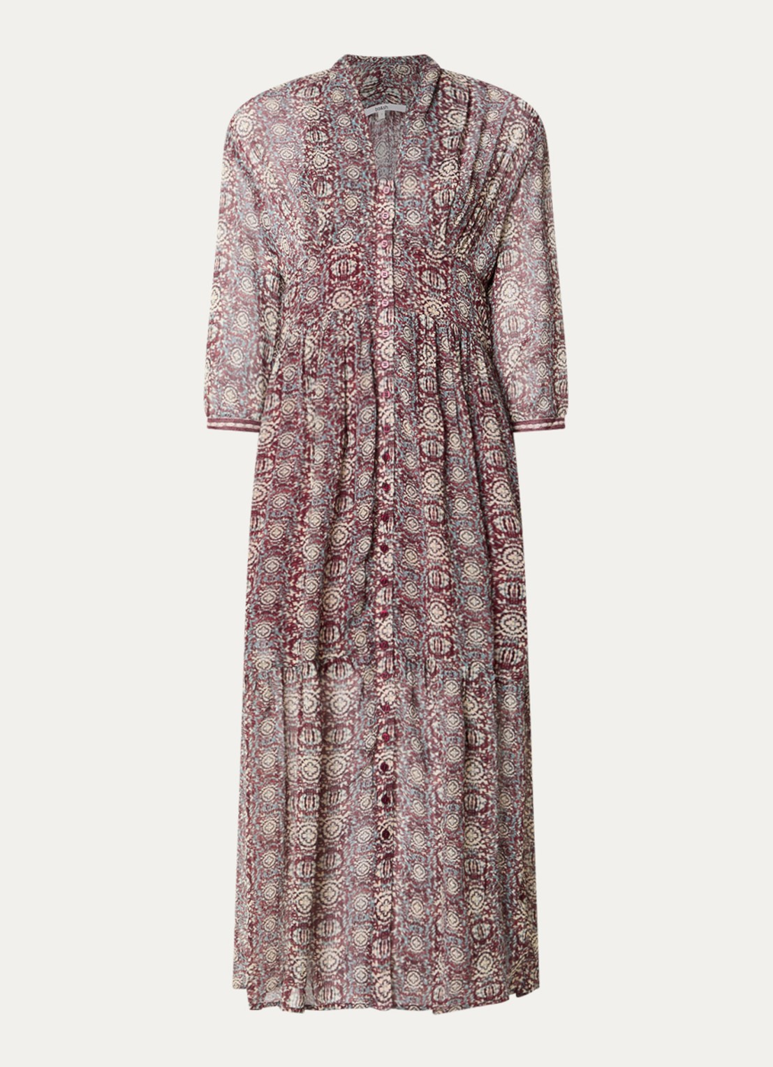 ba&sh Dazzle maxi blousejurk met print - voorkant 3 cranberryrood