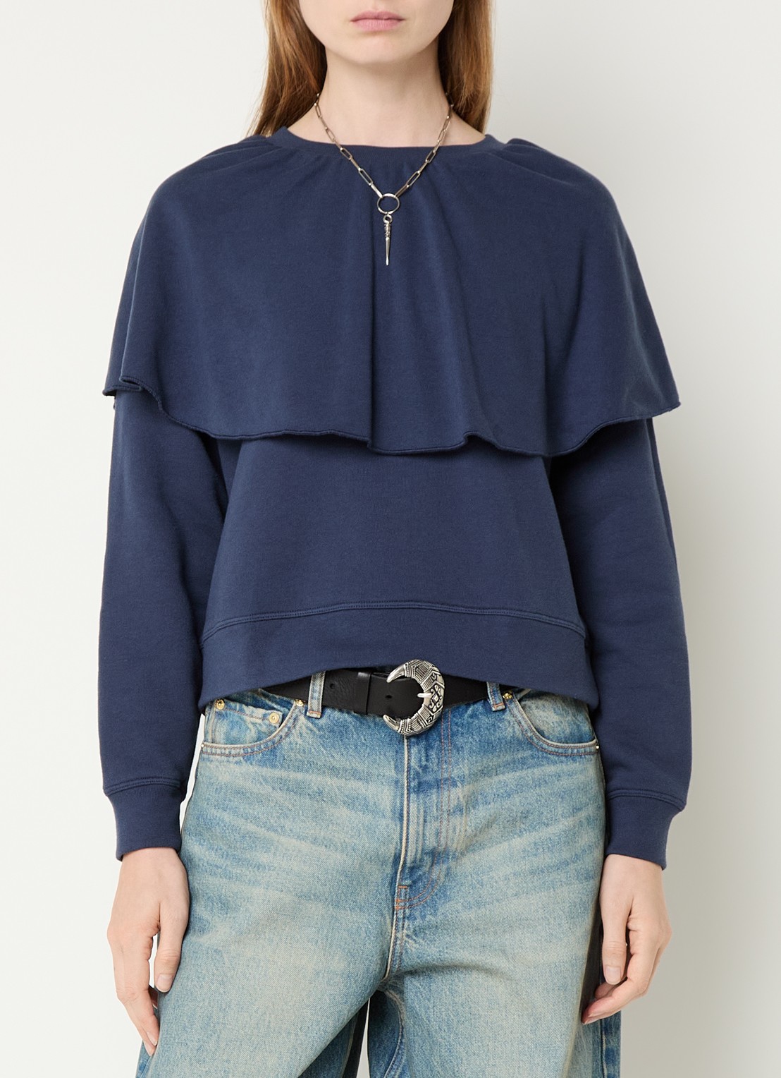 ba&sh Dehina sweater met volant - detail 3 donkerblauw