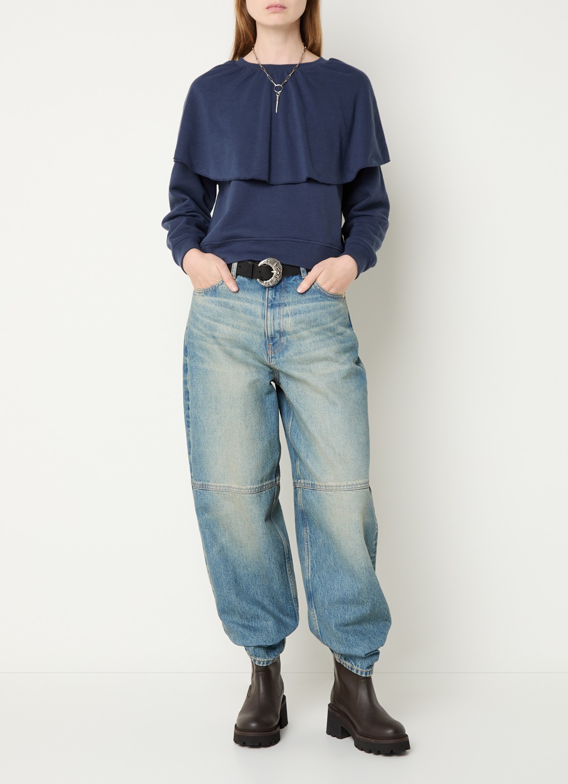 ba&sh Dehina sweater met volant - voorkant 2 donkerblauw