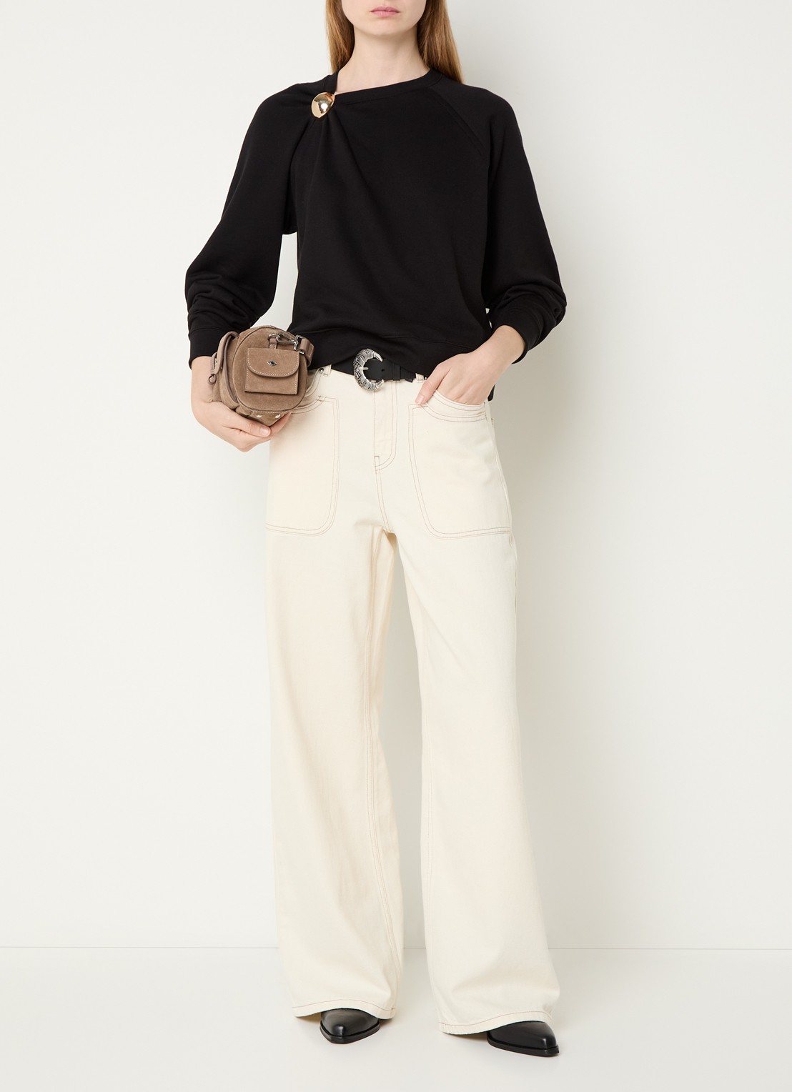 ba&sh Della asymmetrische sweater met plooidetail - voorkant 4 zwart