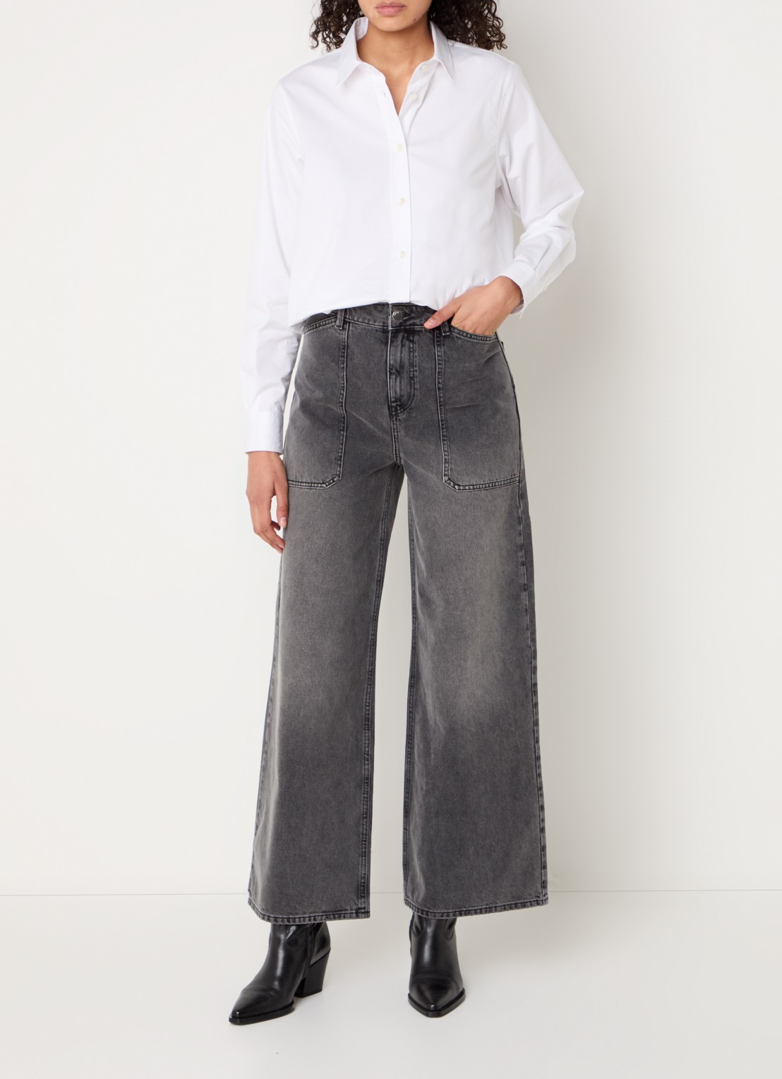 ba&sh Dellou high waist wide jeans met gekleurde wassing - voorkant 4 middengrijs