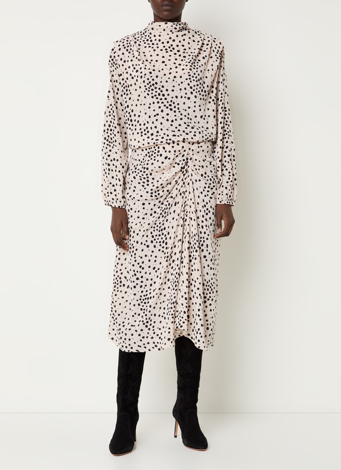 ba&sh Delphine top met stippenprint en asymmetrisch detail - voorkant 4 gebroken wit