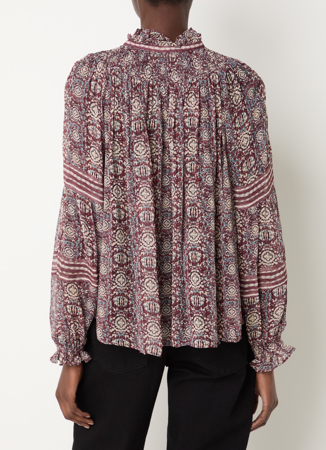 ba&sh Denna tuniek met print en V-hals - achterkant bordeauxrood