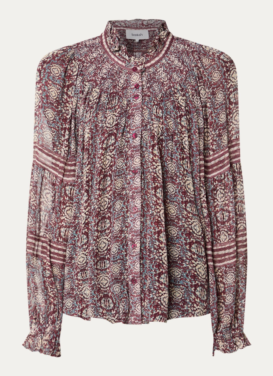 ba&sh Denna tuniek met print en V-hals - voorkant 2 bordeauxrood