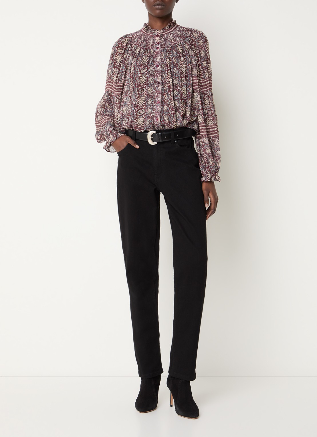 ba&sh Denna tuniek met print en V-hals - voorkant 3 bordeauxrood