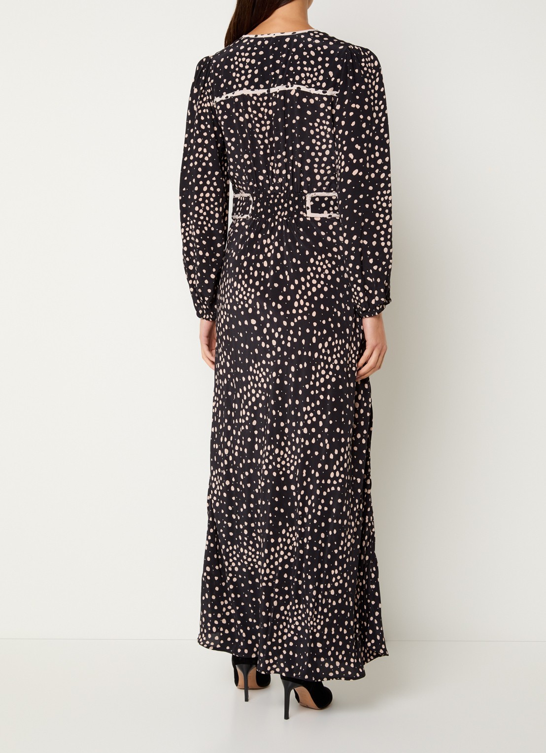 ba&sh Derby maxi tuniekjurk met stippenprint - achterkant zwart