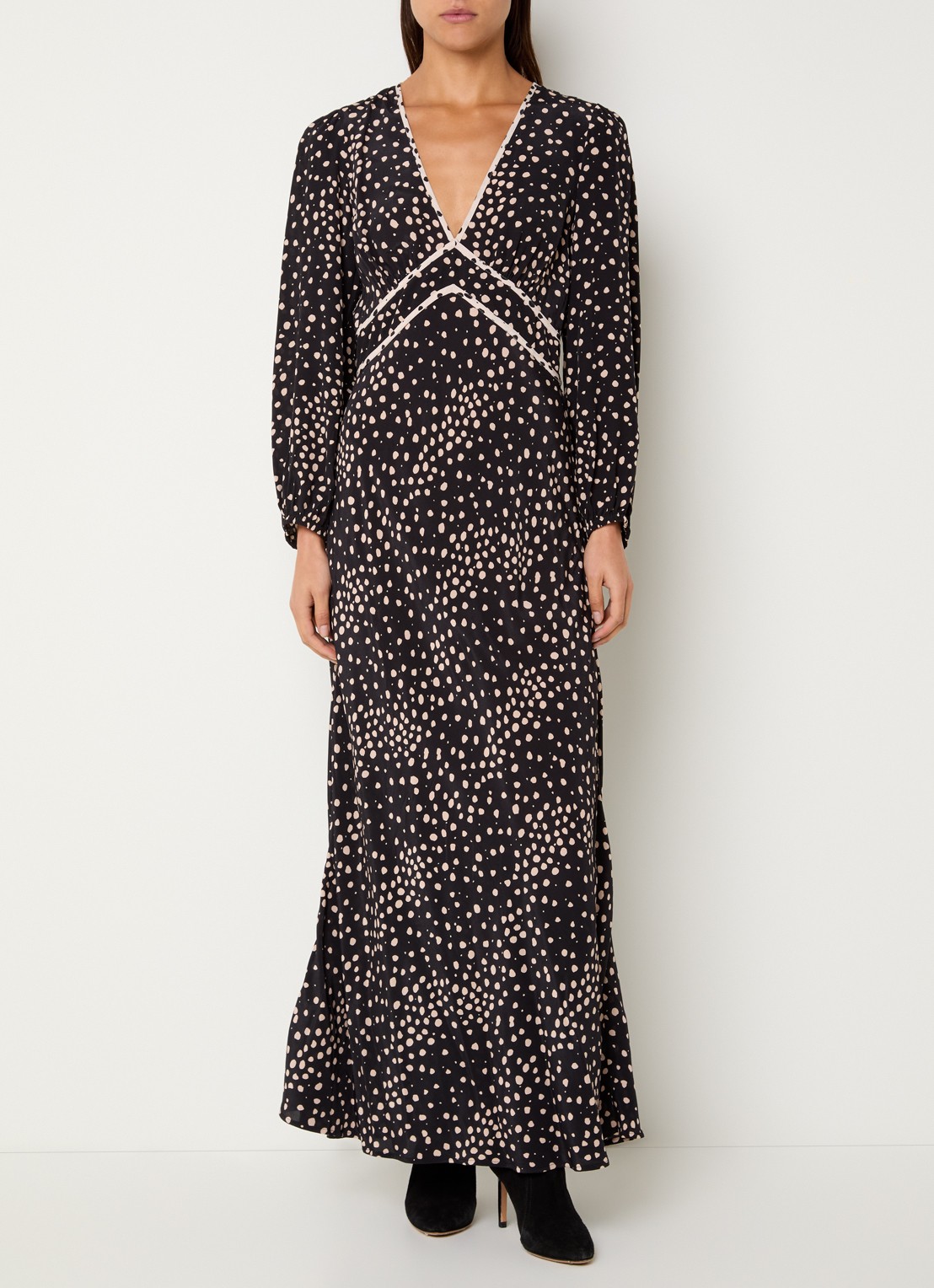ba&sh Derby maxi tuniekjurk met stippenprint - detail 2 zwart