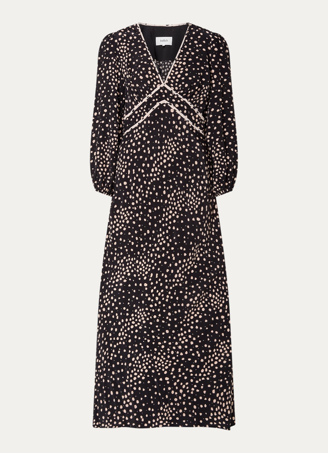 ba&sh Derby maxi tuniekjurk met stippenprint - voorkant 3 zwart