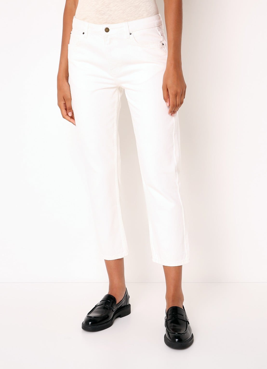 Ba&sh Devon high waist cropped straight leg jeans met gekleurde wassing - detail 3 gebroken wit