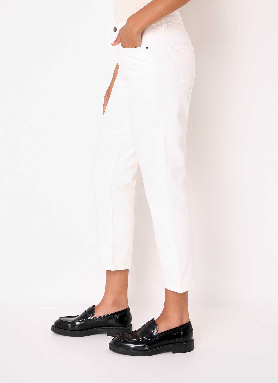 Ba&sh Devon high waist cropped straight leg jeans met gekleurde wassing - detail 4 gebroken wit