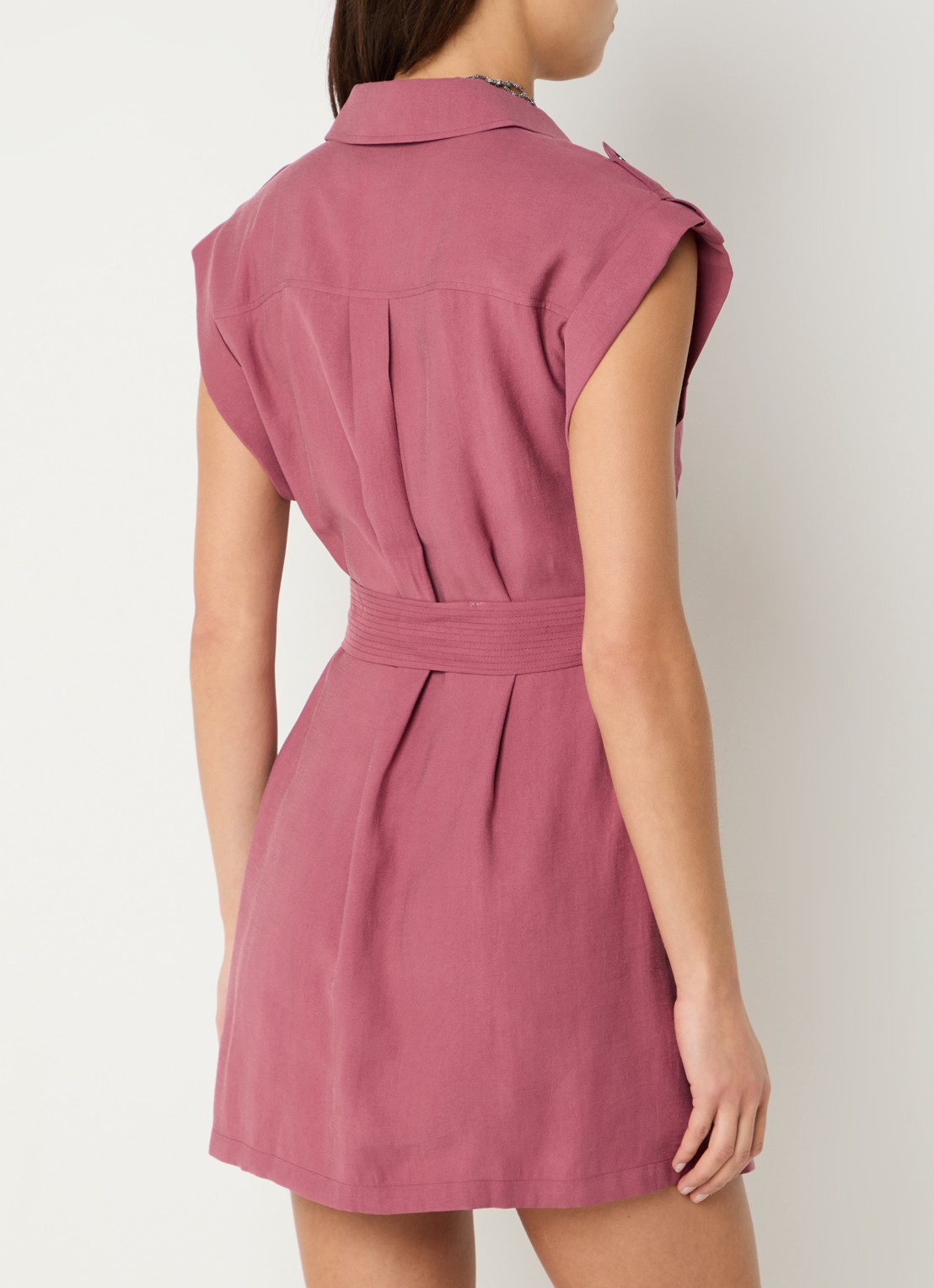 ba&sh Diala mini blousejurk met ceintuur - achterkant 3 donkerroze