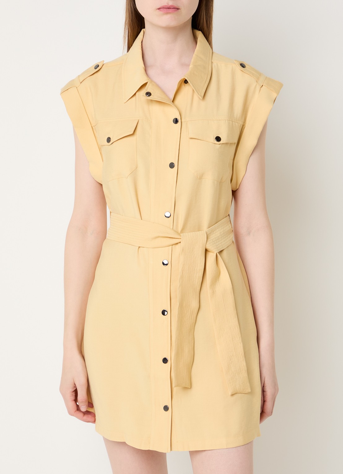 ba&sh Diala mini blousejurk met ceintuur - detail 4 geel