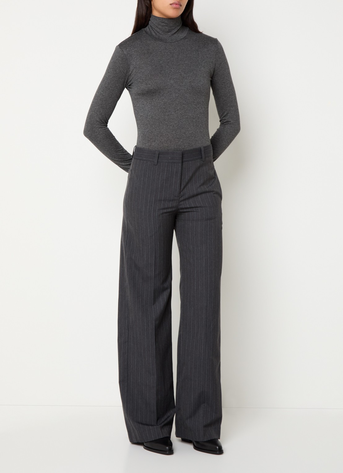 ba&sh Disty mid waist flared fit pantalon met steekzakken - voorkant 4 donkergrijs