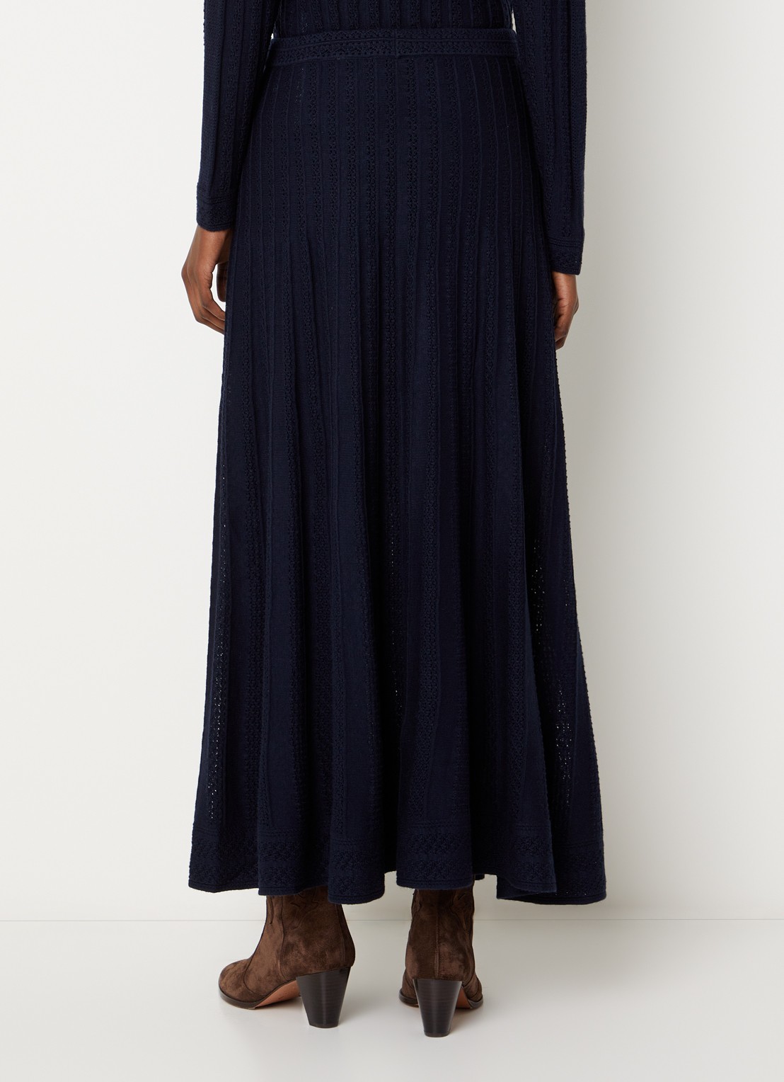 ba&sh Doha maxi rok in wolblend met opengewerkt dessin - achterkant 2 donkerblauw