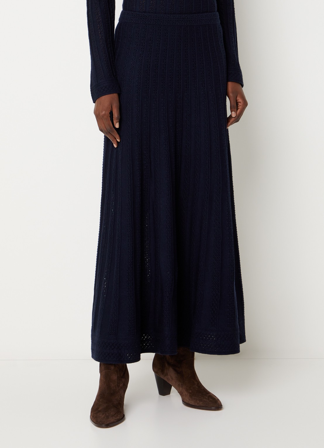 ba&sh Doha maxi rok in wolblend met opengewerkt dessin - detail donkerblauw