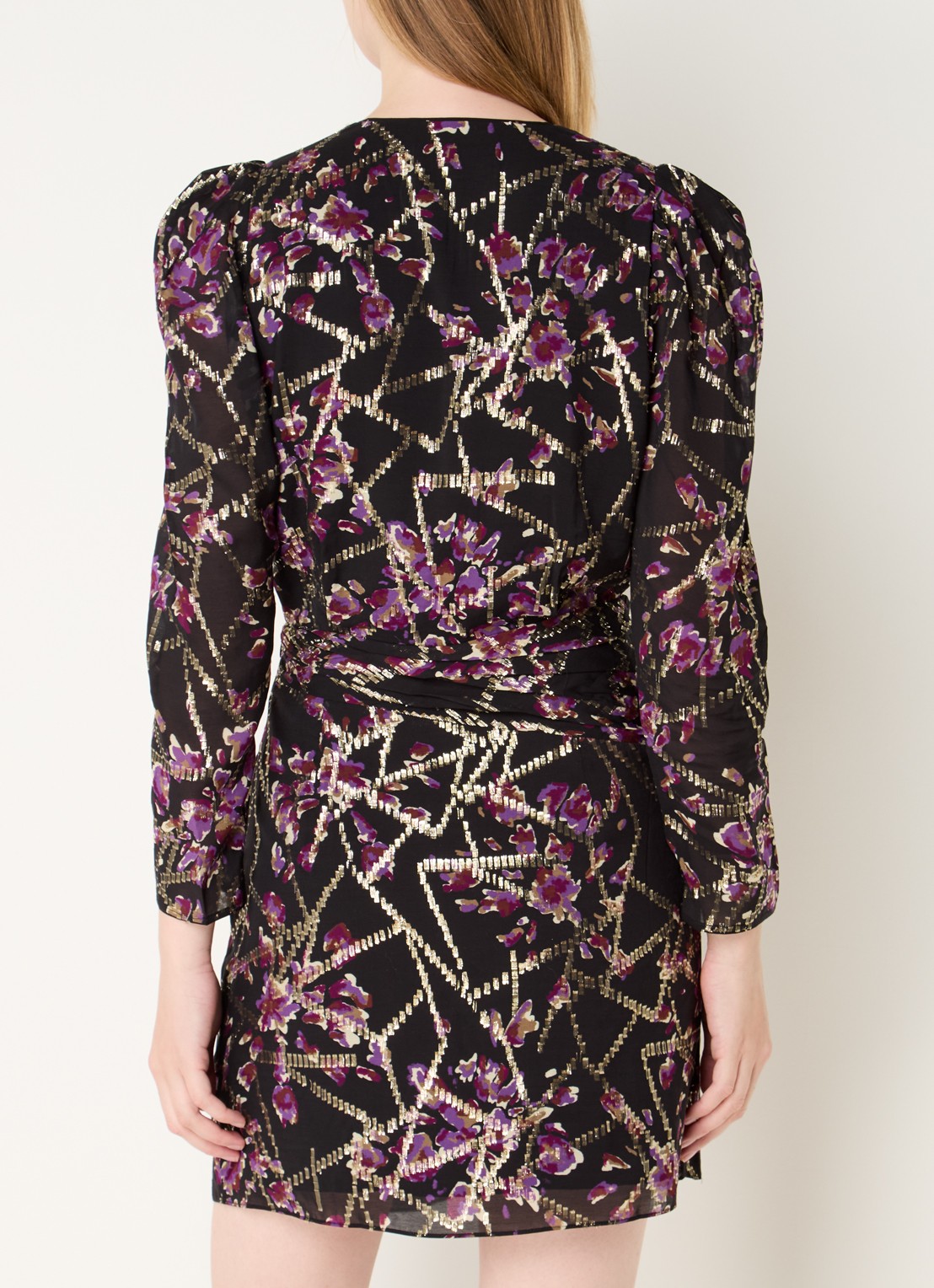 ba&sh Dola mini tuniekjurk in zijdeblend met print en lurex - achterkant zwart