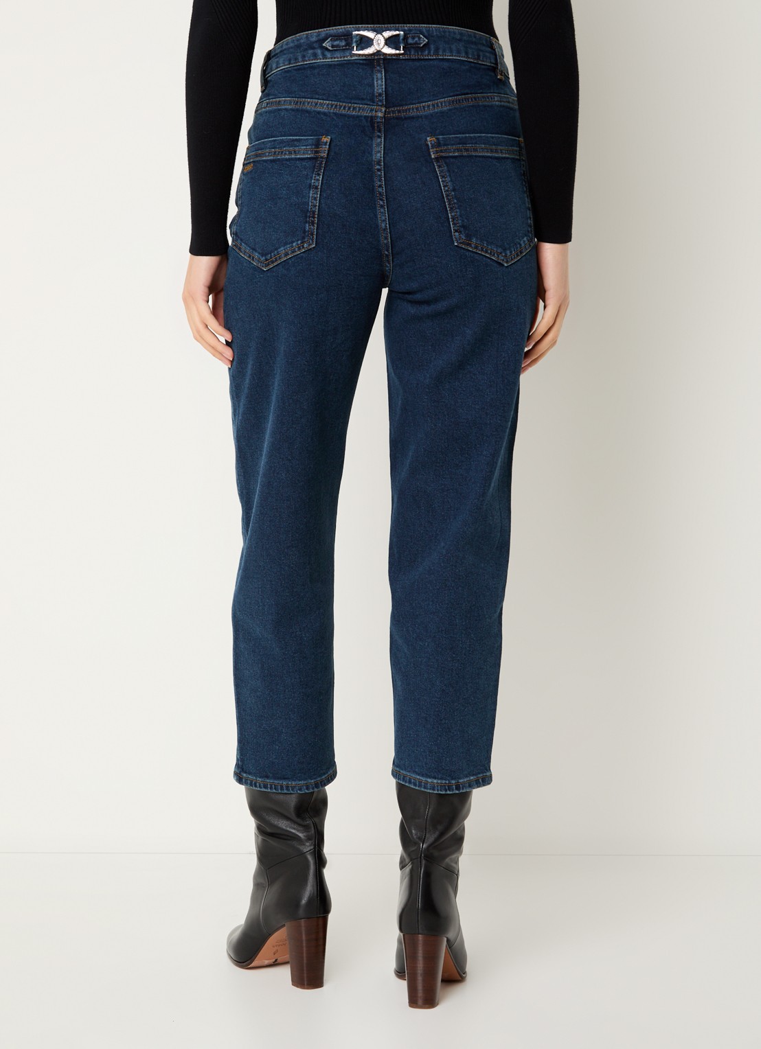 ba&sh Dona high waist cropped slim fit jeans met donkere wassing - achterkant indigo