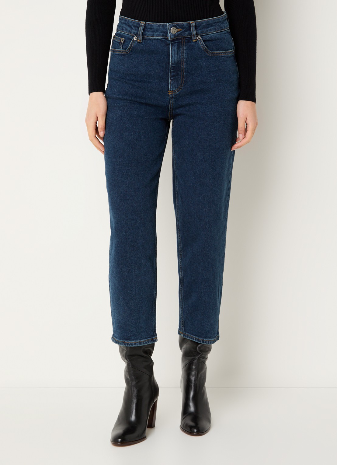 ba&sh Dona high waist cropped slim fit jeans met donkere wassing - detail 4 indigo