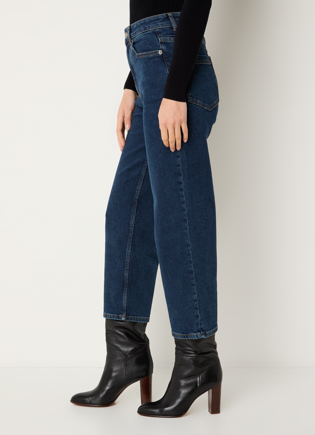 ba&sh Dona high waist cropped slim fit jeans met donkere wassing - detail 5 indigo