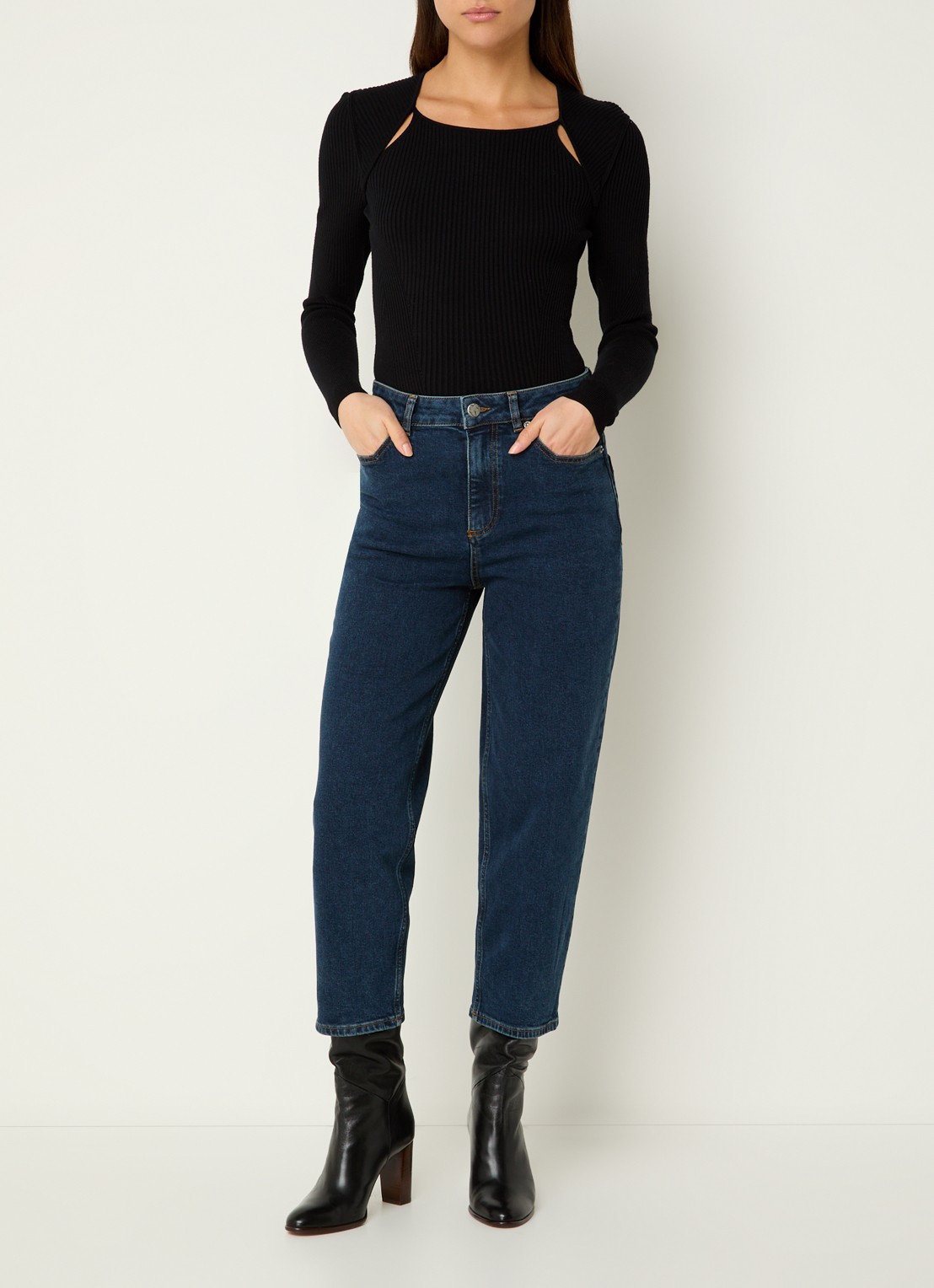 ba&sh Dona high waist cropped slim fit jeans met donkere wassing - voorkant 3 indigo