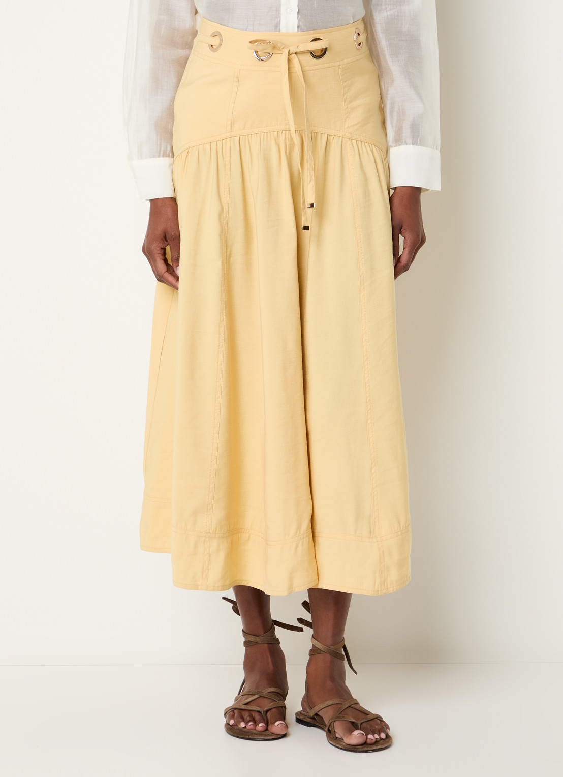 ba&sh Donia midi rok met strikceintuur - detail 4 geel