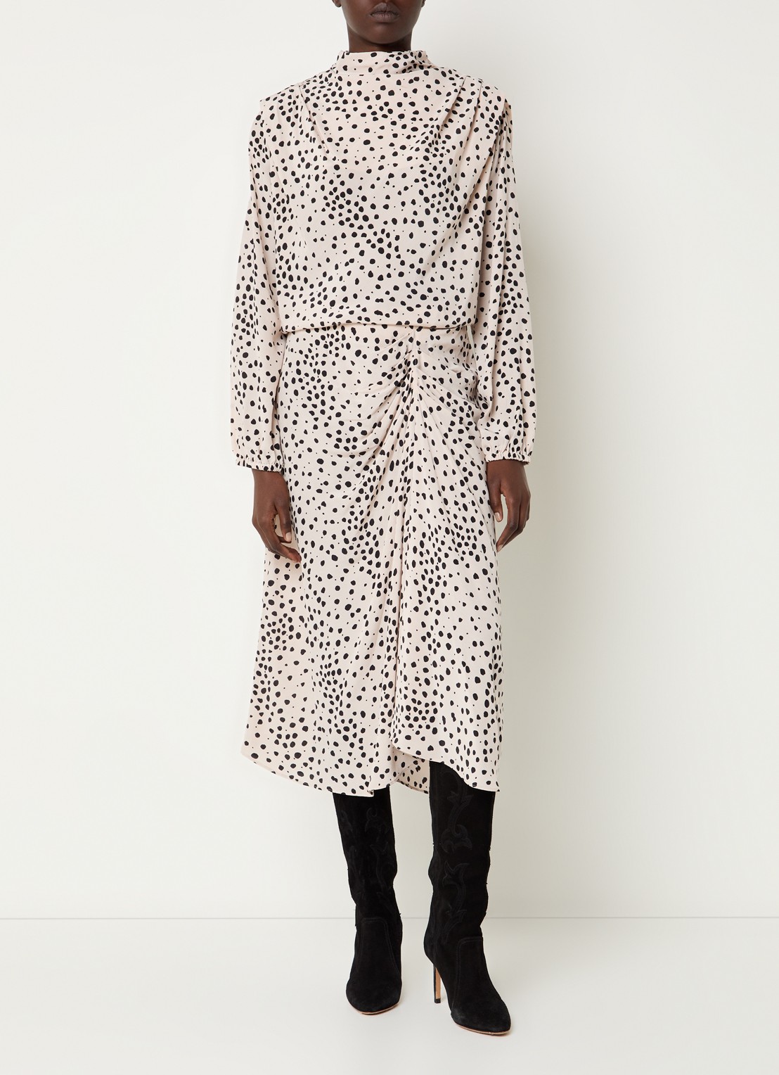 ba&sh Dopera midi rok met stippenprint en asymmetrisch detail - voorkant 4 gebroken wit