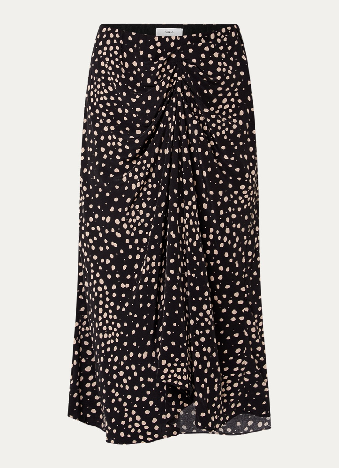 ba&sh Dopera midi rok met stippenprint en asymmetrisch detail - voorkant 3 zwart