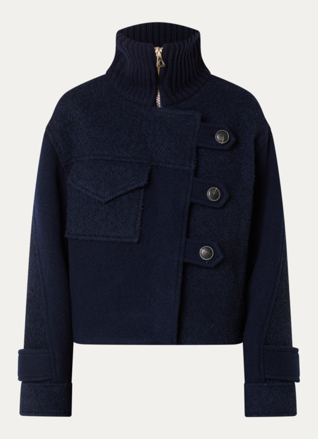 ba&sh Dora jack in wolblend met steekzakken - voorkant 3 donkerblauw
