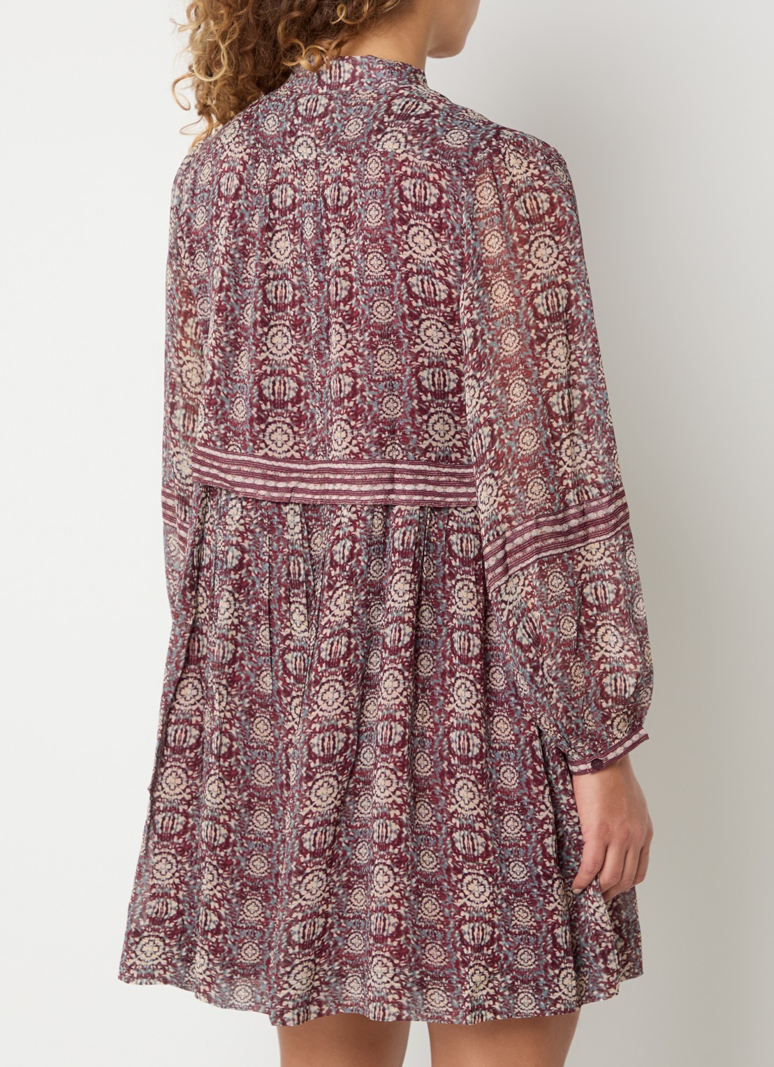 ba&sh Dune mini tuniekjurk met print - achterkant 4 cranberryrood