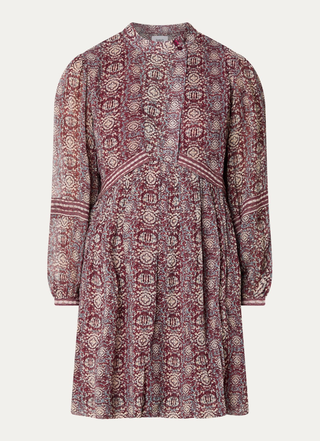 ba&sh Dune mini tuniekjurk met print - voorkant 2 cranberryrood