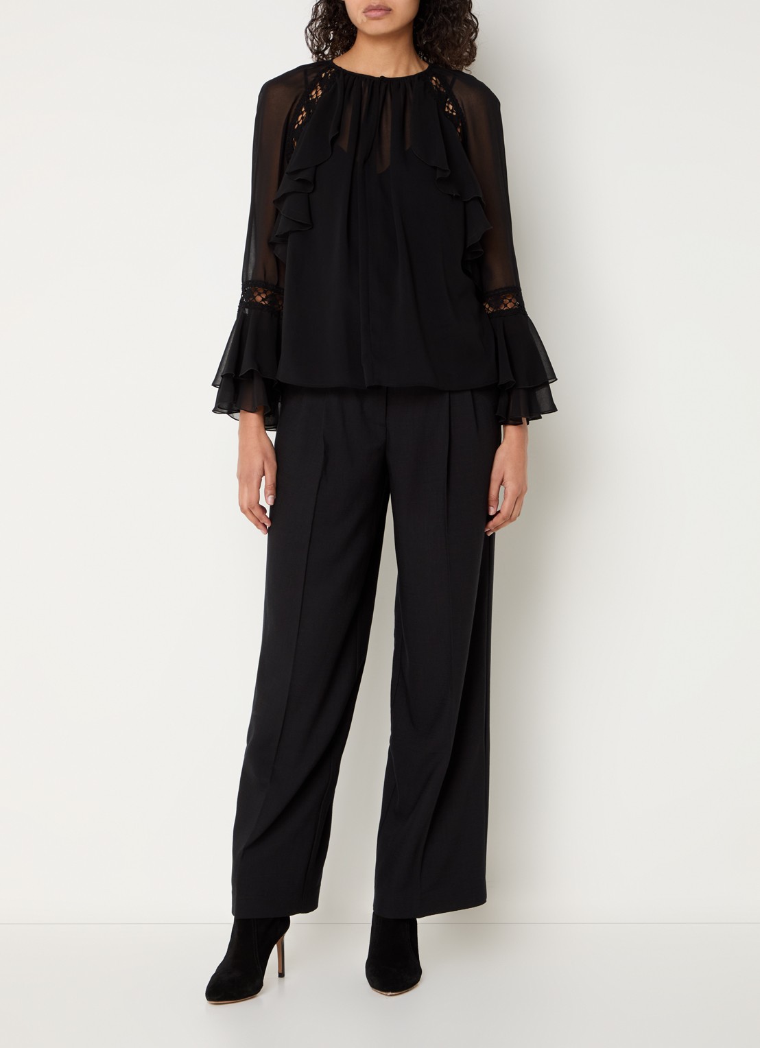ba&sh Edwin high waist wide fit pantalon met steekzakken - voorkant 3 zwart