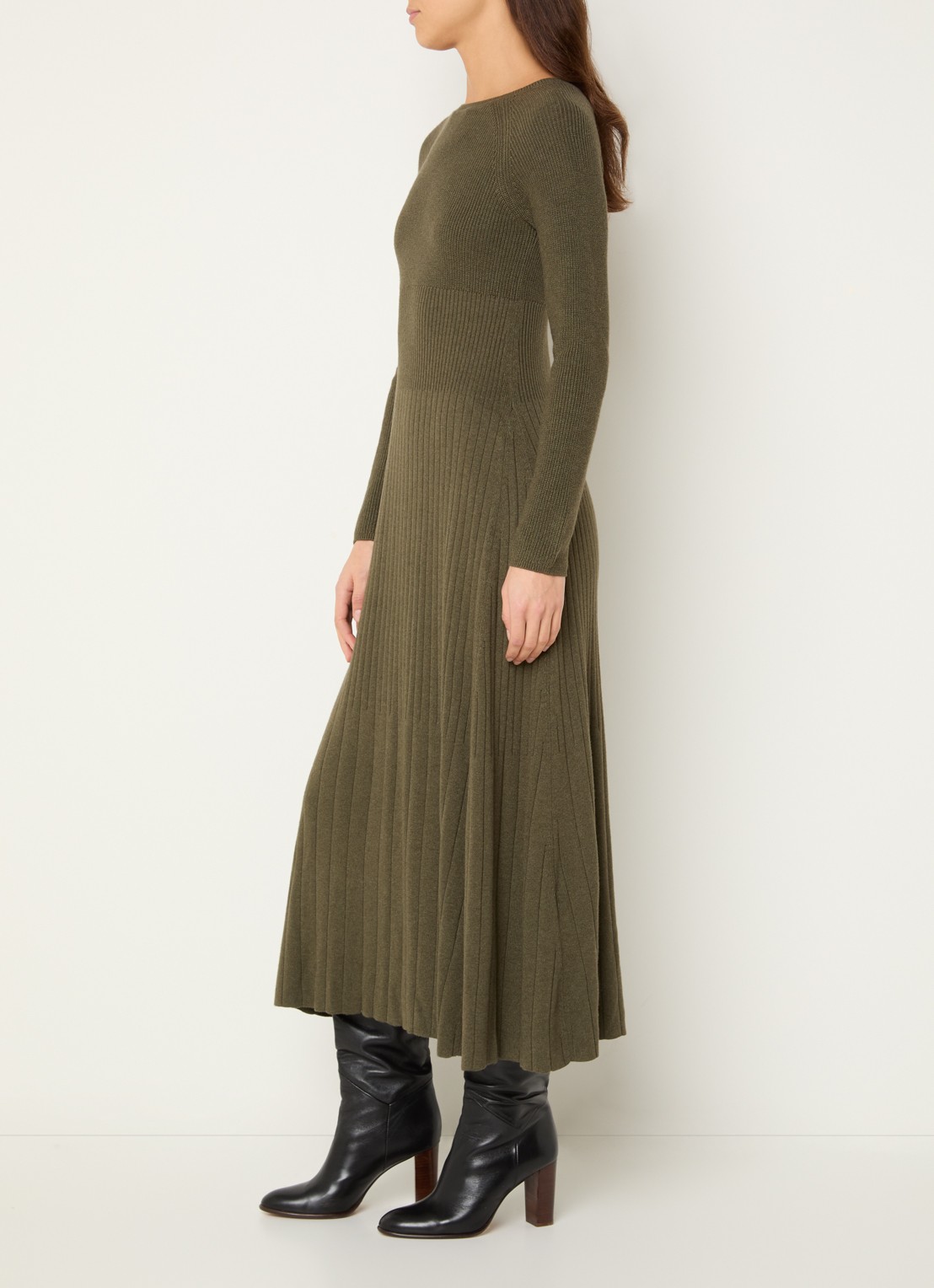 ba&sh Elise grofgebreide midi jurk in wolblend - detail 4 legergroen