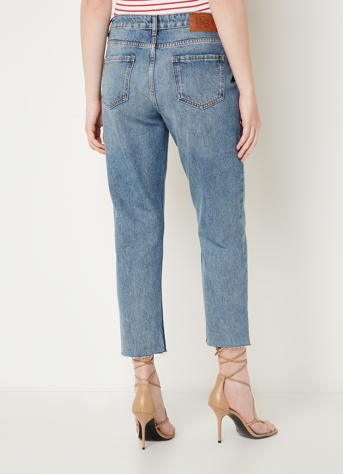 Ba&sh Elly high waist tapered fit cropped jeans met verwassen afwerking - achterkant 2 indigo