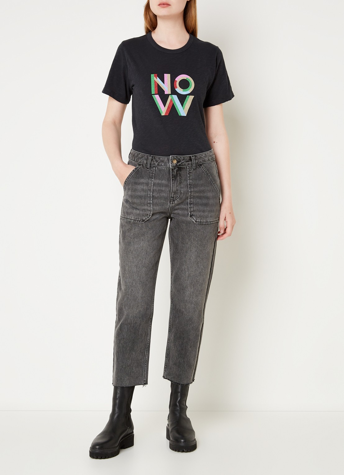 Ba&sh Elly high waist tapered fit cropped jeans met verwassen afwerking - voorkant 2 donkergrijs