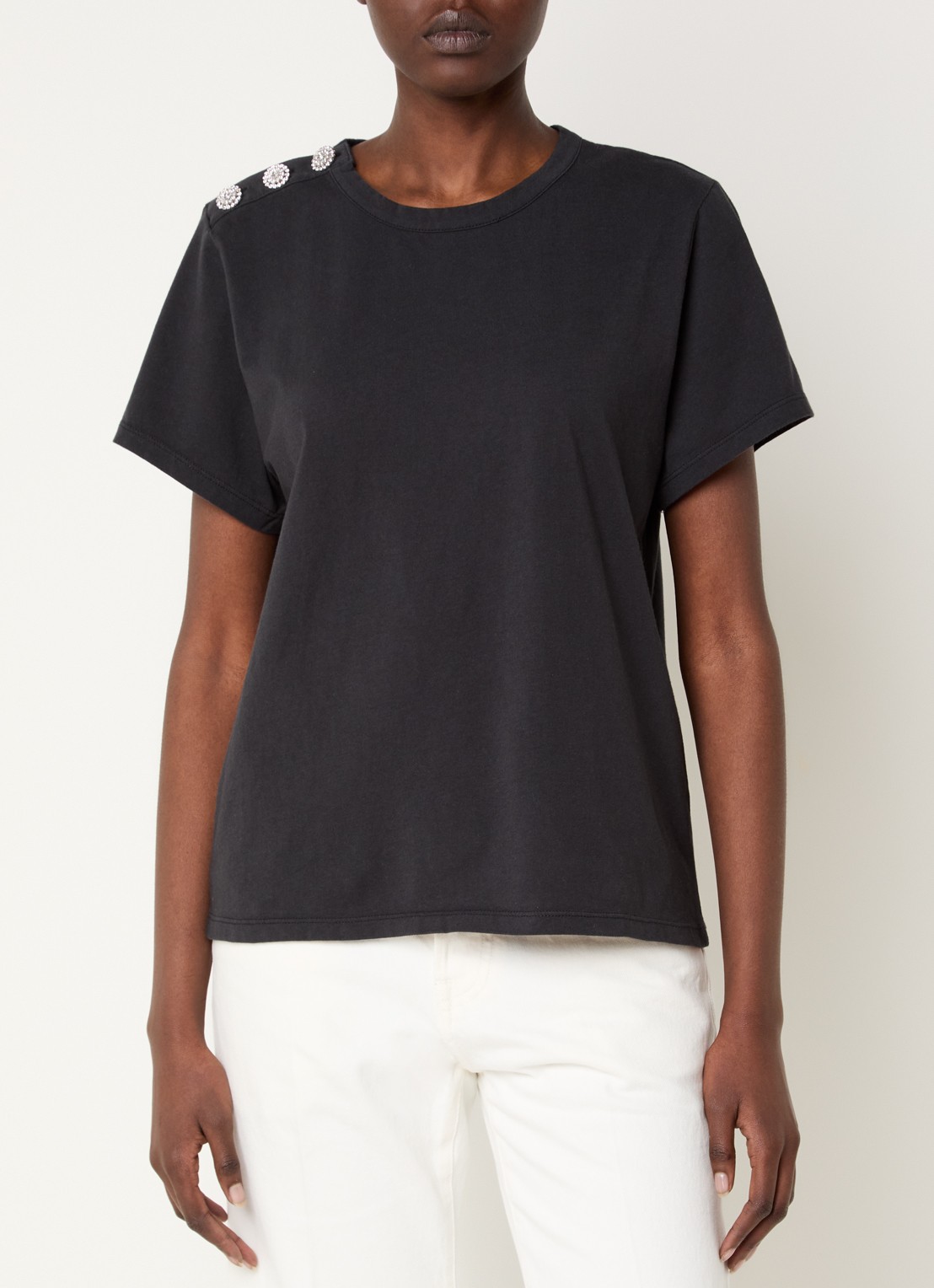 ba&sh Elmer T-shirt met sierknopen - detail 4 antraciet