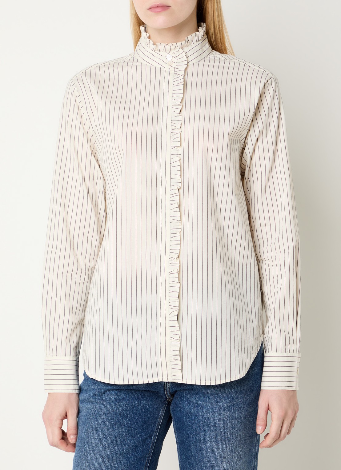 ba&sh Elvire blouse met opstaande kraag - detail gebroken wit