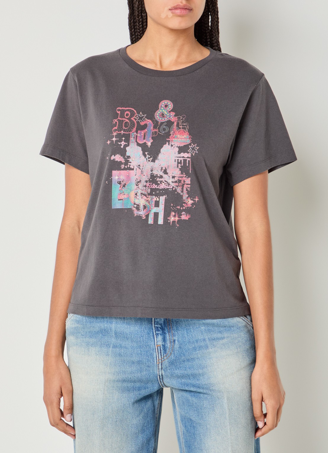 ba&sh Erave T-shirt met logoprint - detail 3 antraciet