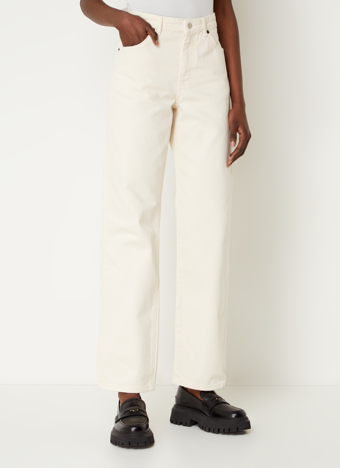 ba&sh Erell high waist straight leg jeans met gekleurde wassing - detail gebroken wit
