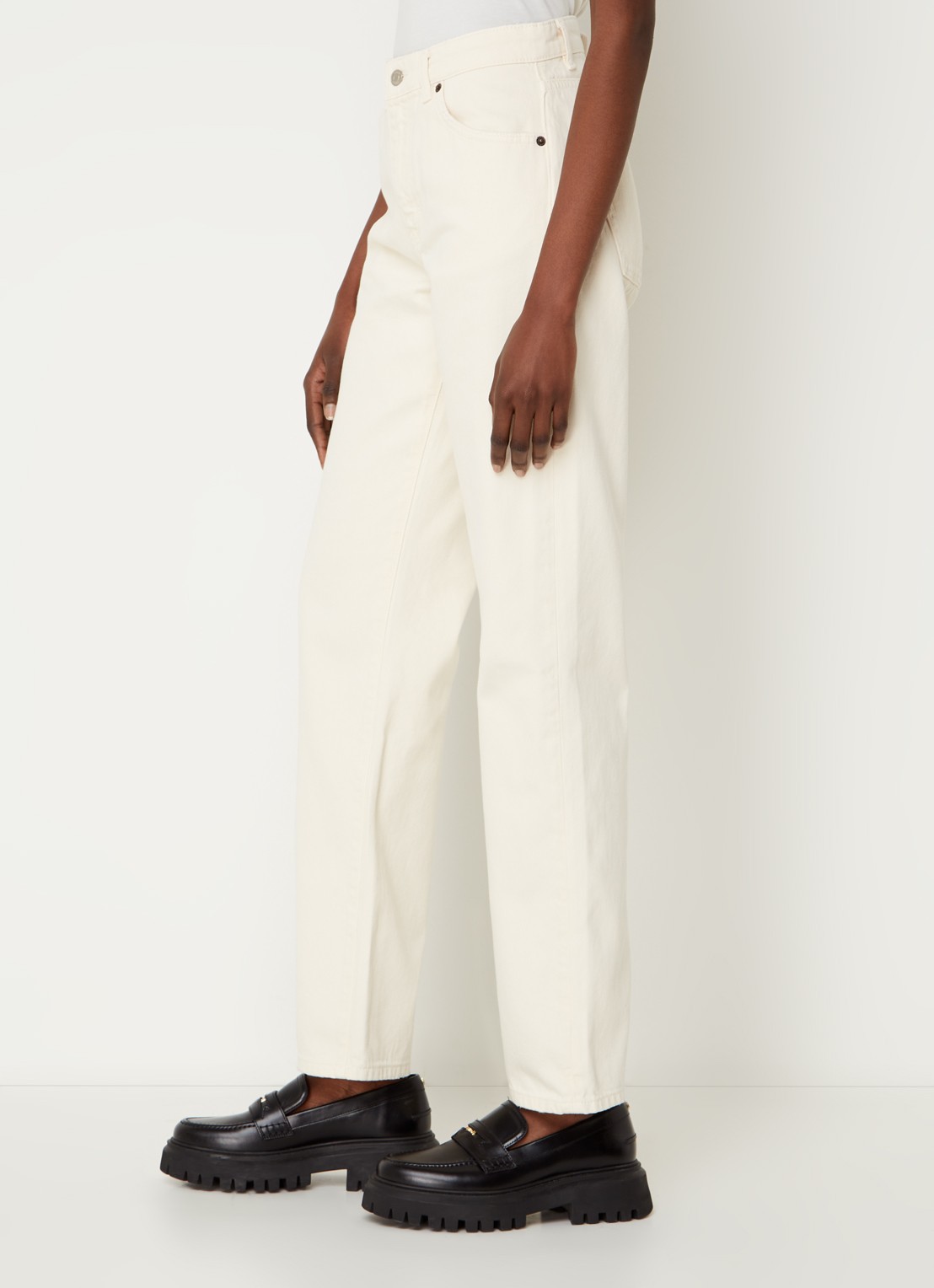 ba&sh Erell high waist straight leg jeans met gekleurde wassing - detail 2 gebroken wit