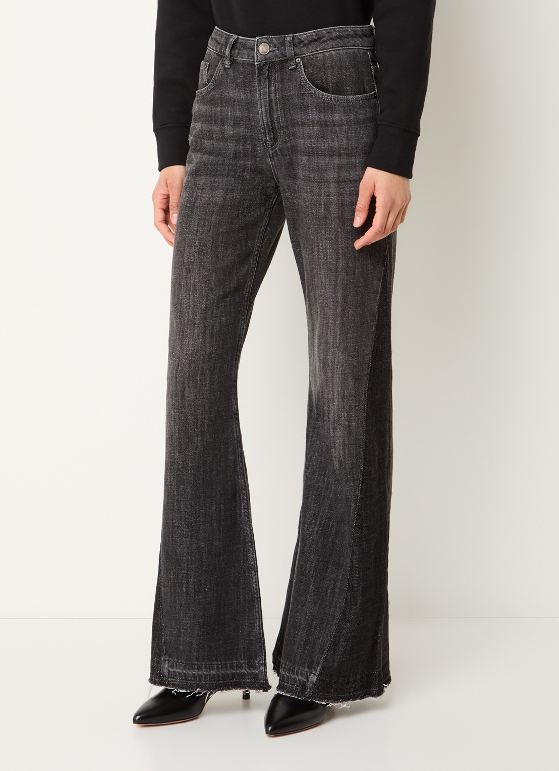 ba&sh Fadou high waist flared jeans met gekleurde wassing - detail donkergrijs