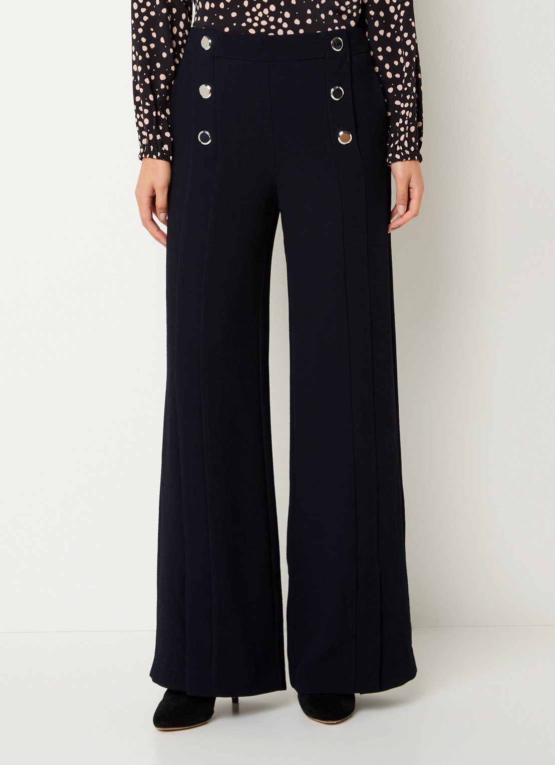 ba&sh Falcon high waist wide fit pantalon met split en sierknopen - detail 3 donkerblauw