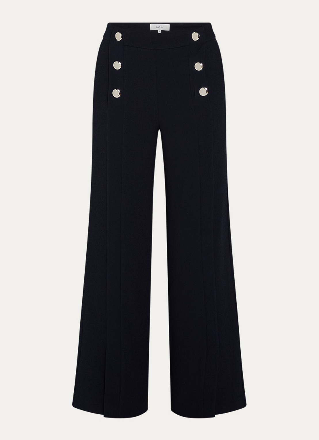 ba&sh Falcon high waist wide fit pantalon met split en sierknopen - voorkant donkerblauw