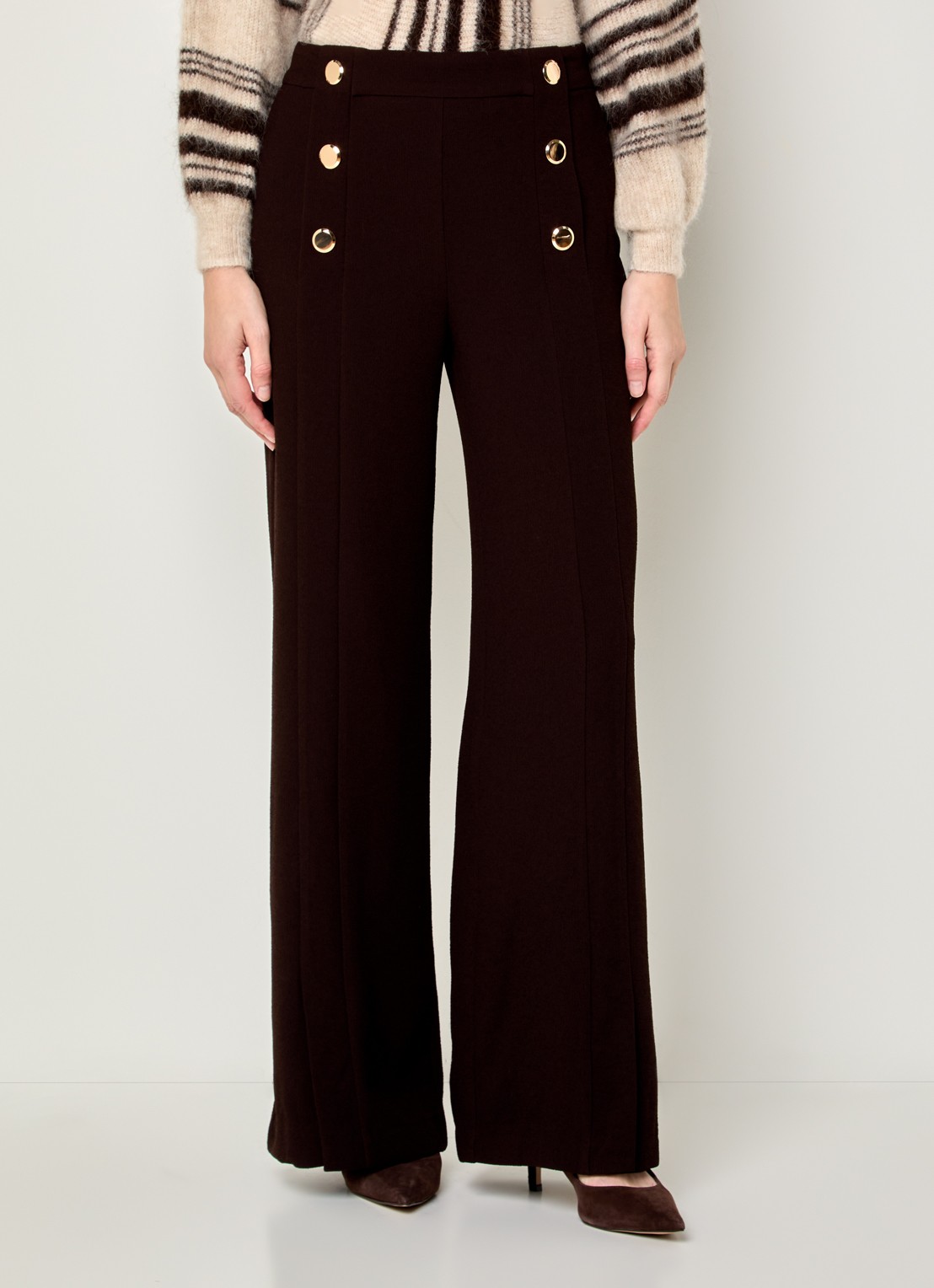 ba&sh Falcon high waist wide fit pantalon met split en sierknopen - detail 4 donkerbruin